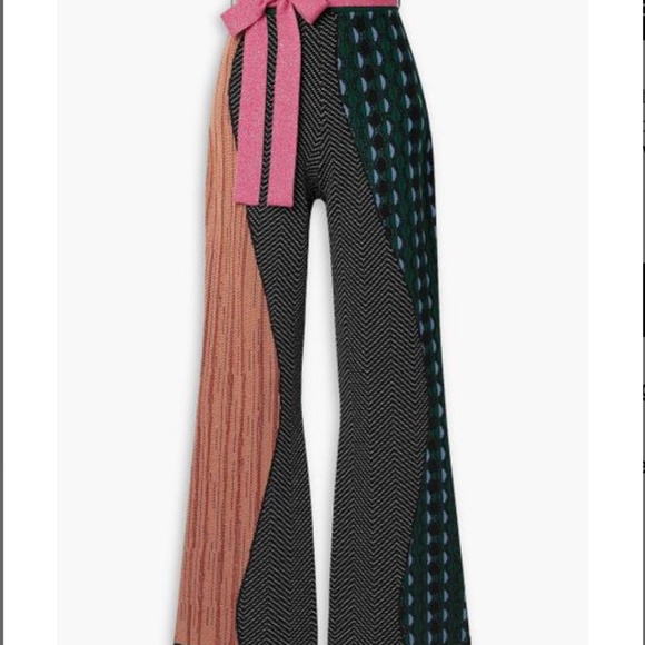 Ahluwalia Women's Black Patchwork-effect Jacquard-knit Merino Wool Wide-leg Pant